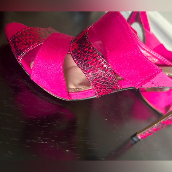 Magenta Faux Snakeskin Slip on Heeled Sandals - Picture 5 of 5